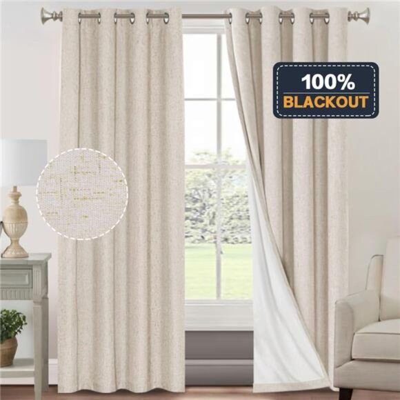 Primitive Textured Linen 100% Blackout Curtains for Bedroom/Living Room - Picture 2 of 7